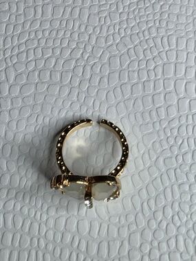 Gold Butterfly Statement Ring - White Gem Accents